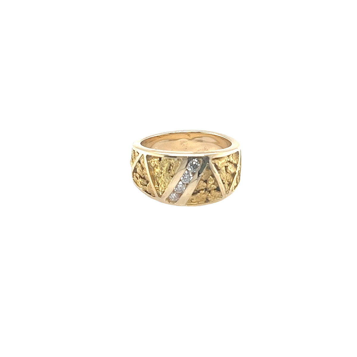 14k Yellow Gold Ring with Gold Nuggets and Diamonds