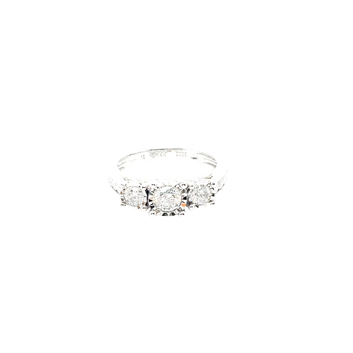 Elegant Three-Stone 14k White Gold Diamond Ring
