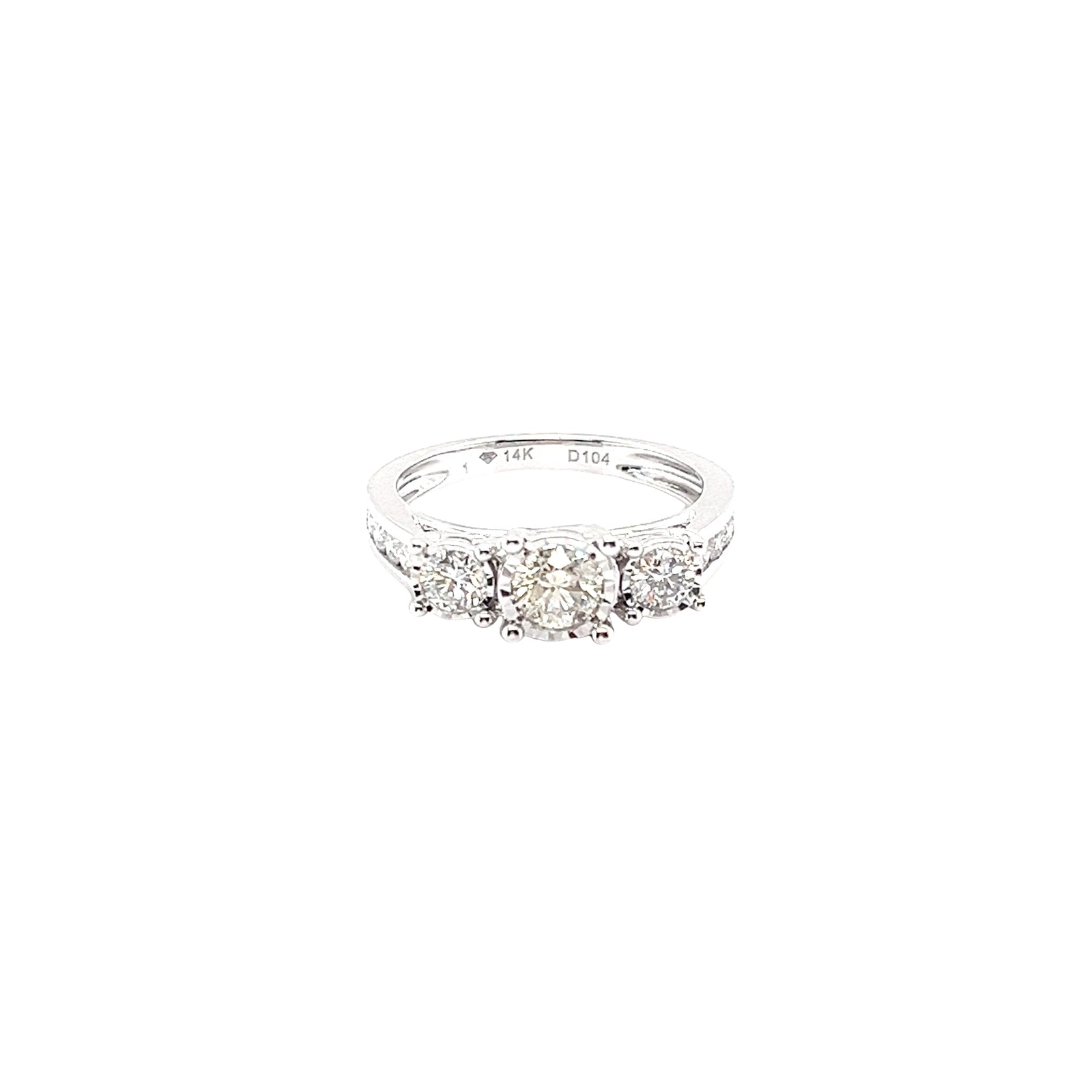 Elegant Three-Stone 14k White Gold Diamond Ring