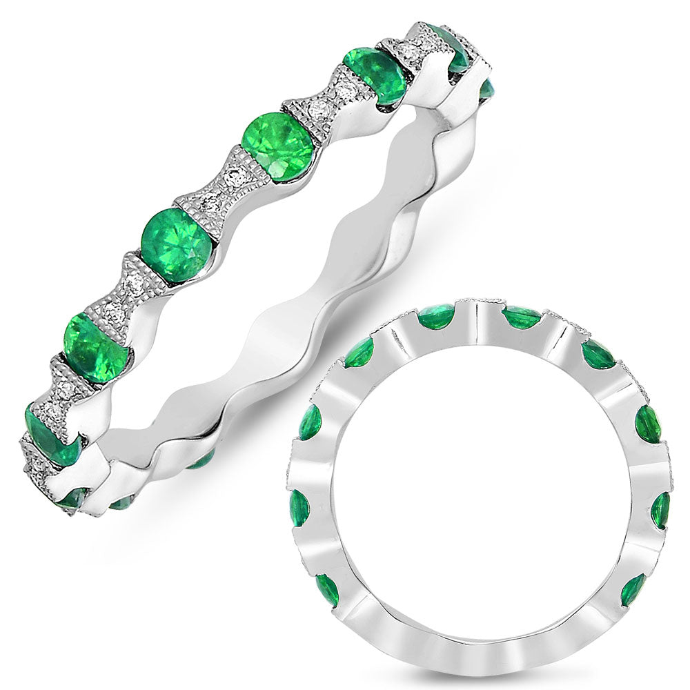 White Gold Emerald &amp; Diamond Band