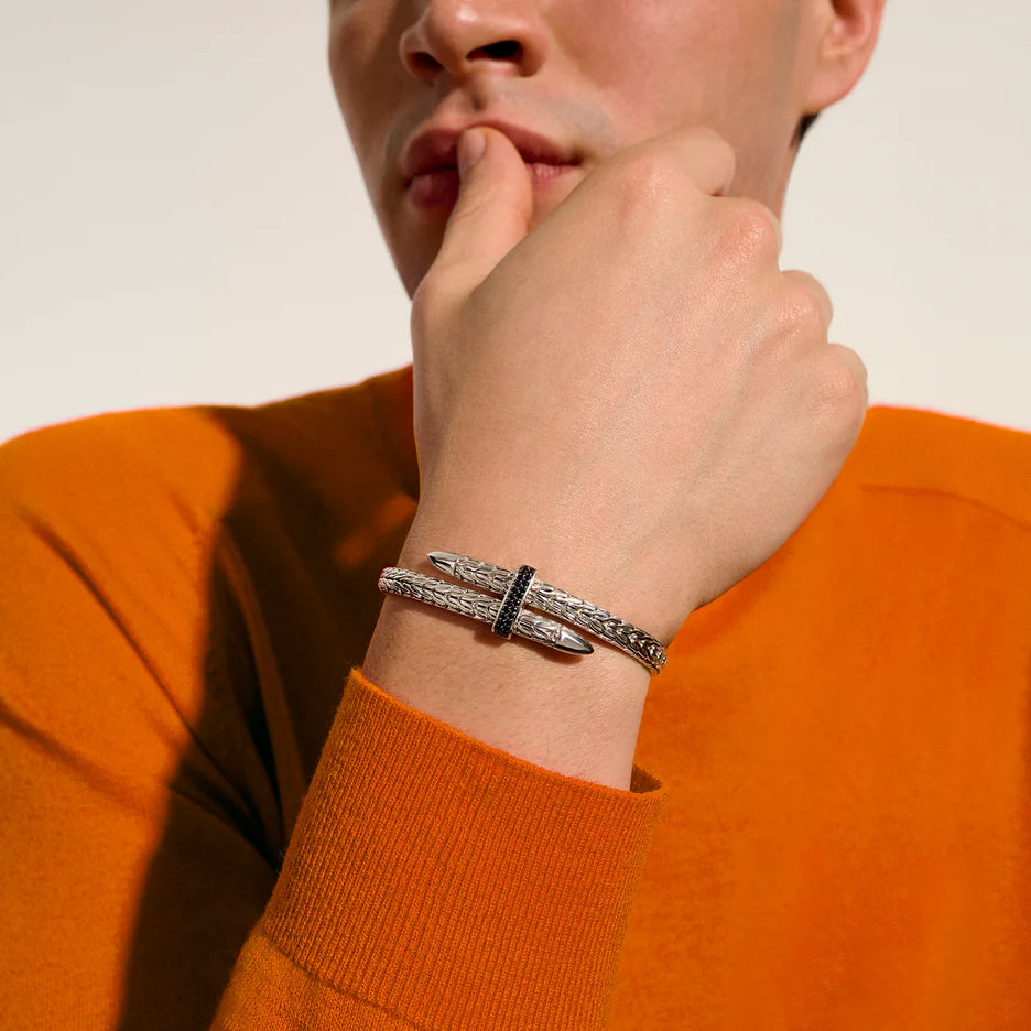Spear Flex Cuff with Black Sapphires in Sterling Silver by John Hardy