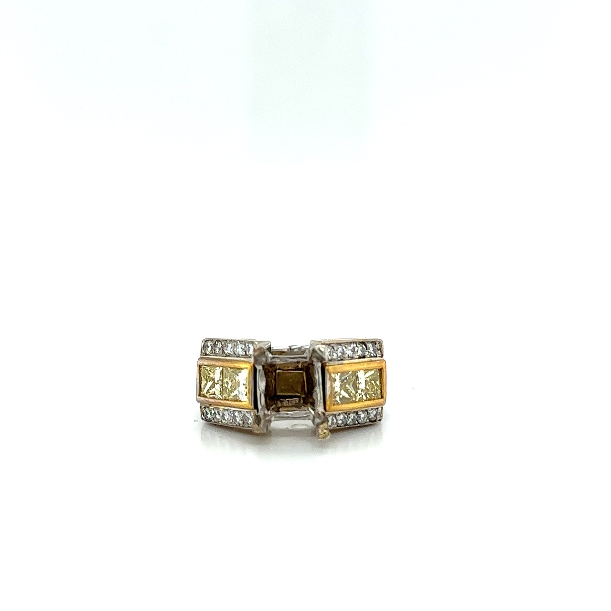 18K/22K Natural Fancy Yellow Semi-Mount Setting In Two-Tone Gold. Yd-2.00 Carat, Dia-1.00 Carat