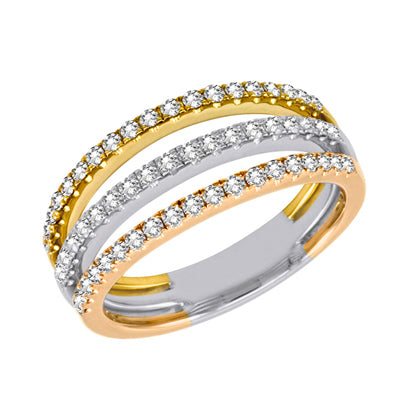 White &amp; Yellow &amp; Rose Gold Fashion Ring
