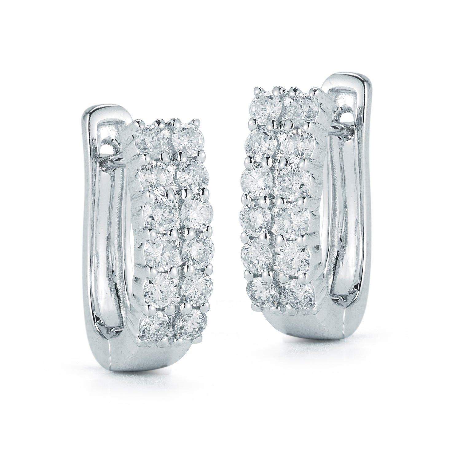 Two Rows Prong Huggies Made In 14K White Gold