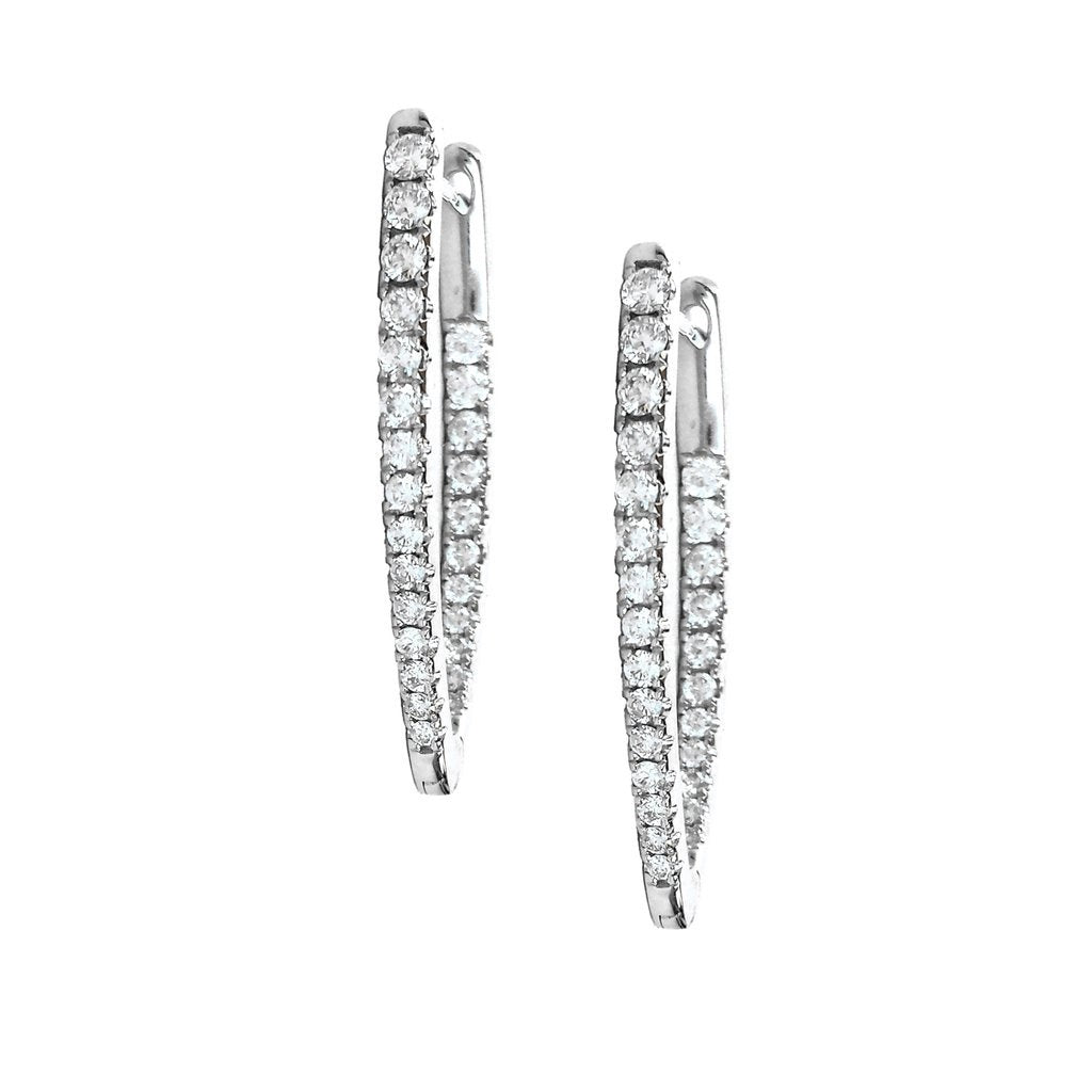 V Diamonds Hoops Made In 14K White Gold