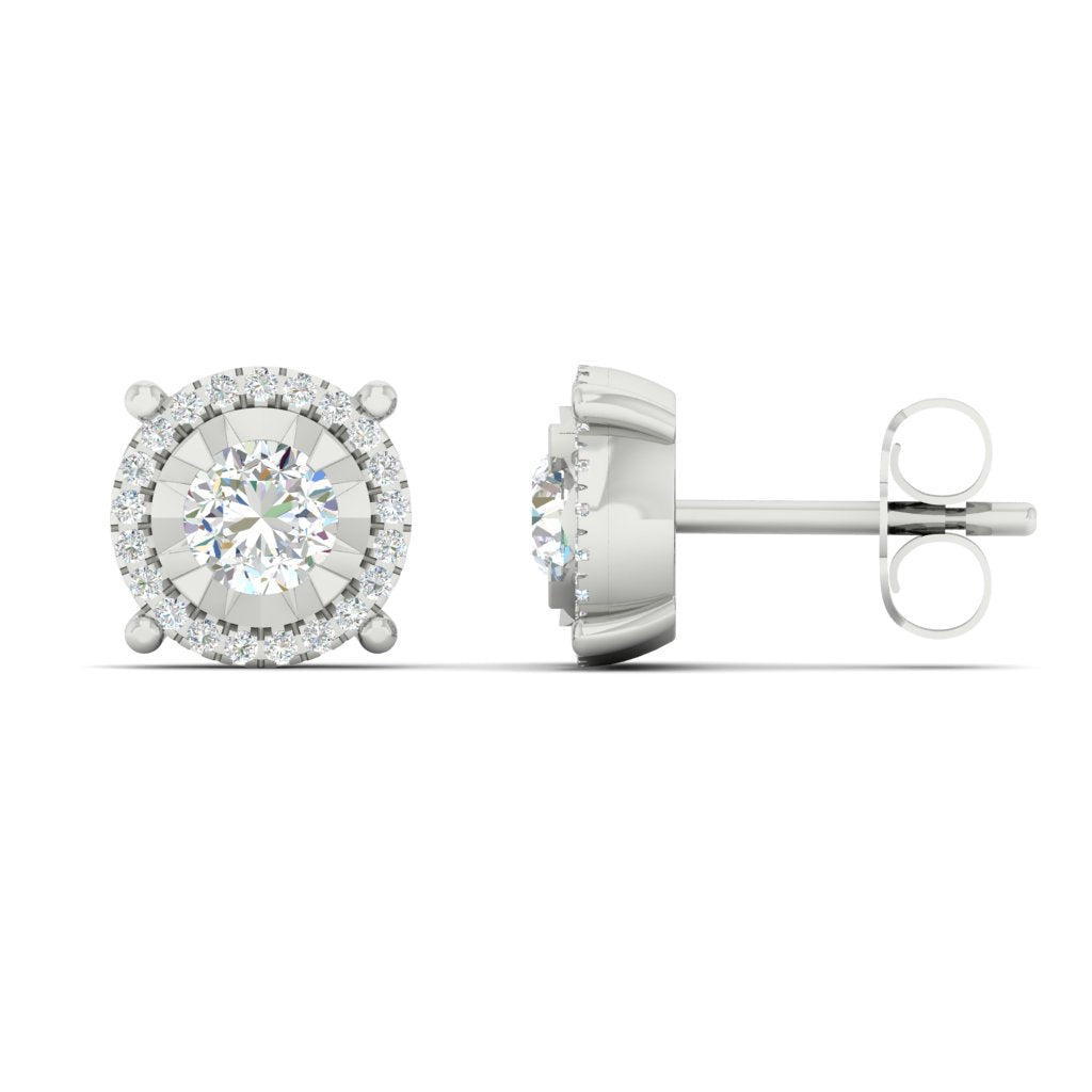 Halo Set Earrings Made In 14K White Gold