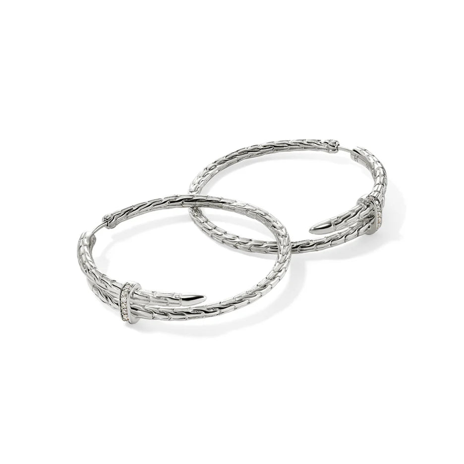 Spear Hoop Earrings, Silver, Diamonds by John Hardy