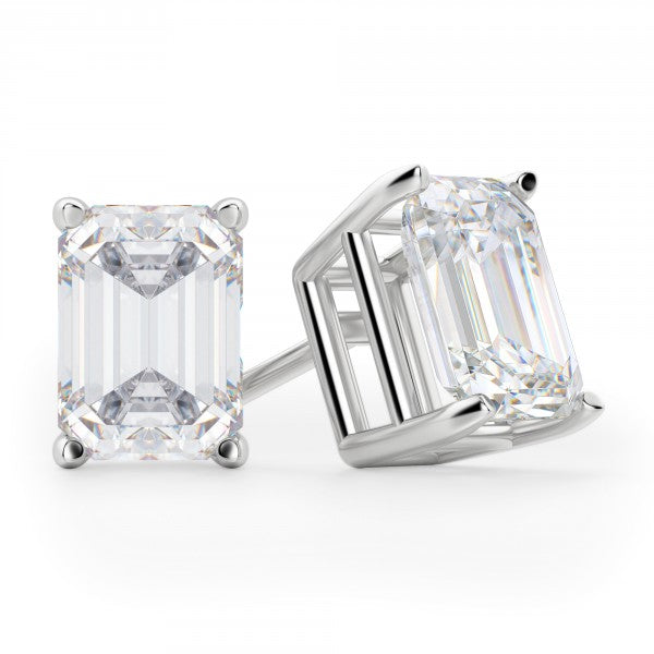 Emerald Cut Stud Earring Made In 14K White Gold