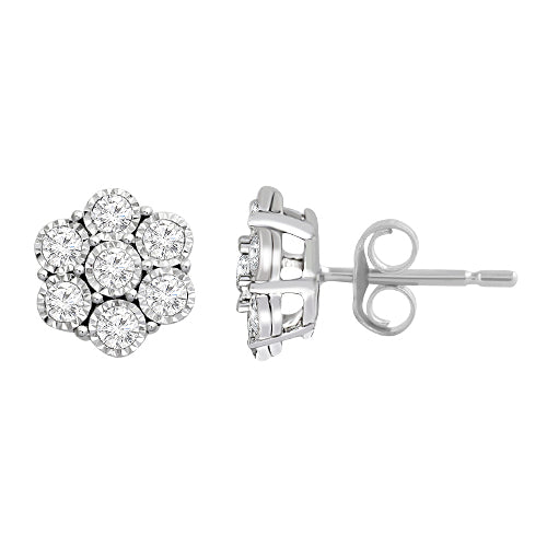 Cluster Earrings Made In 14K White Gold