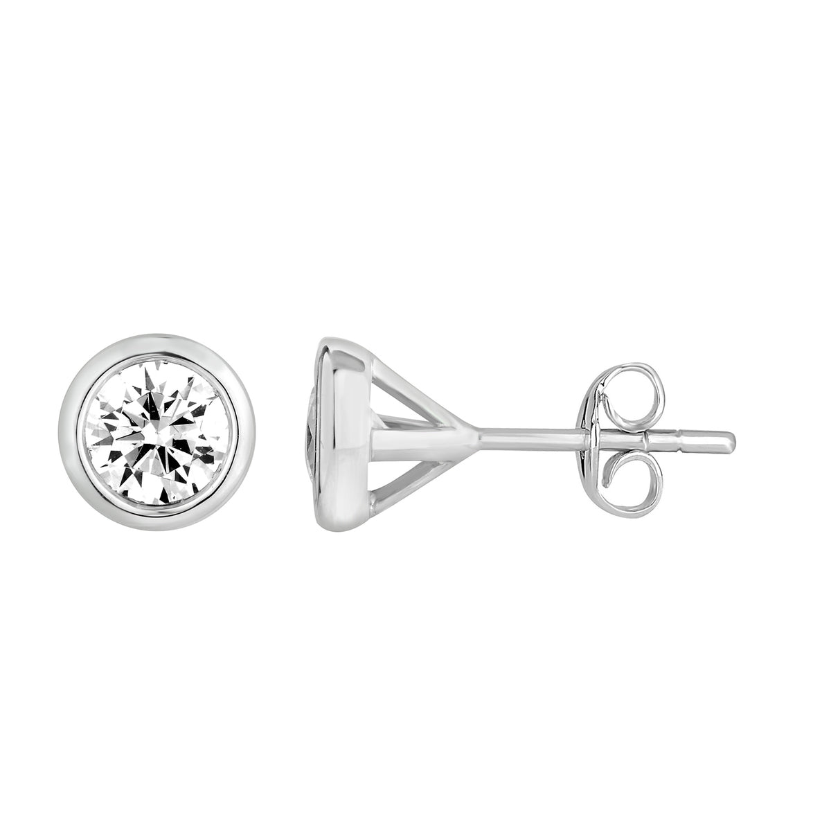 Bezel Martini Set Fancy stud earrings Made In 14K White Gold
