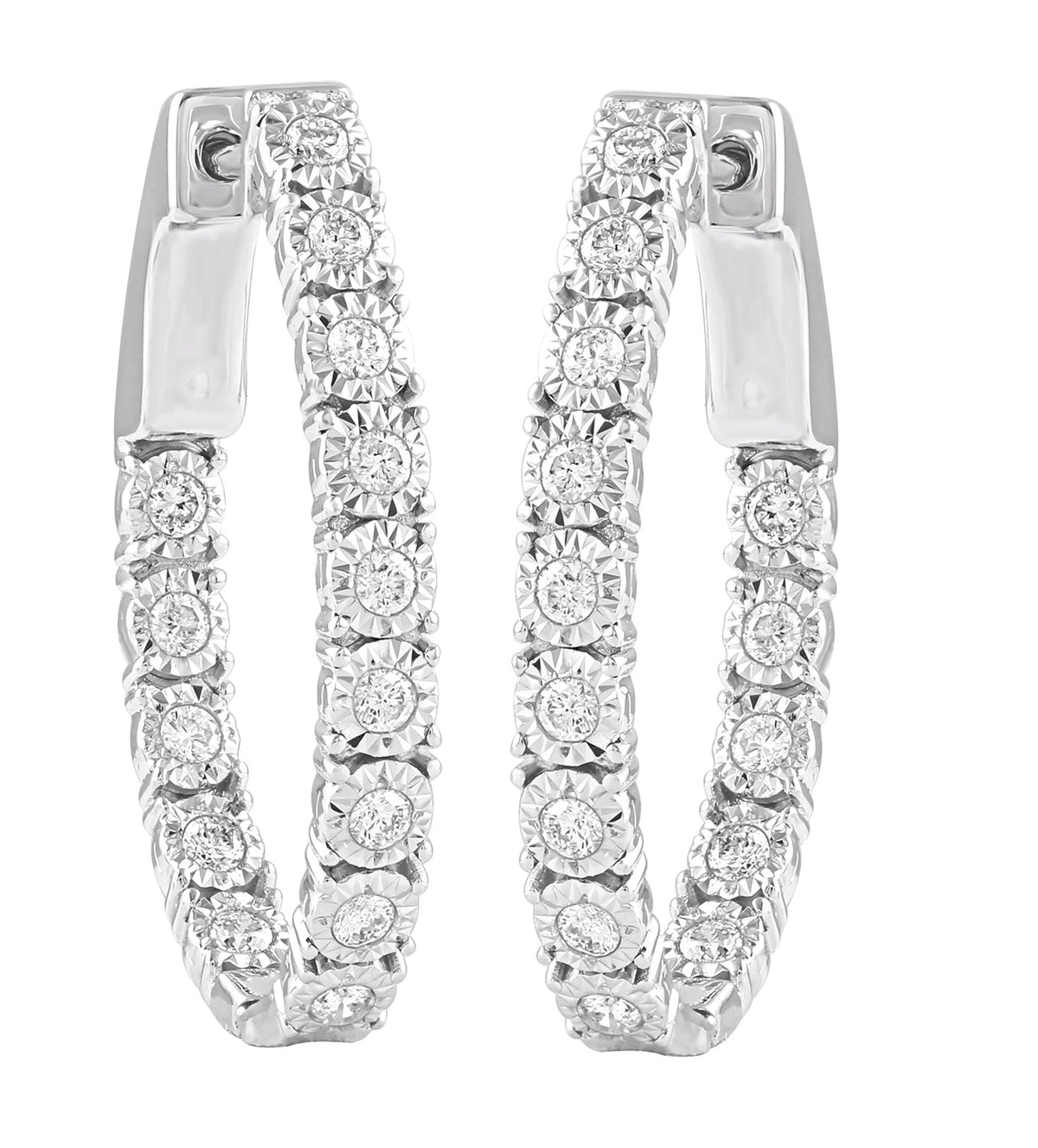 Oval Diamond Hoops Made In 14K White Gold