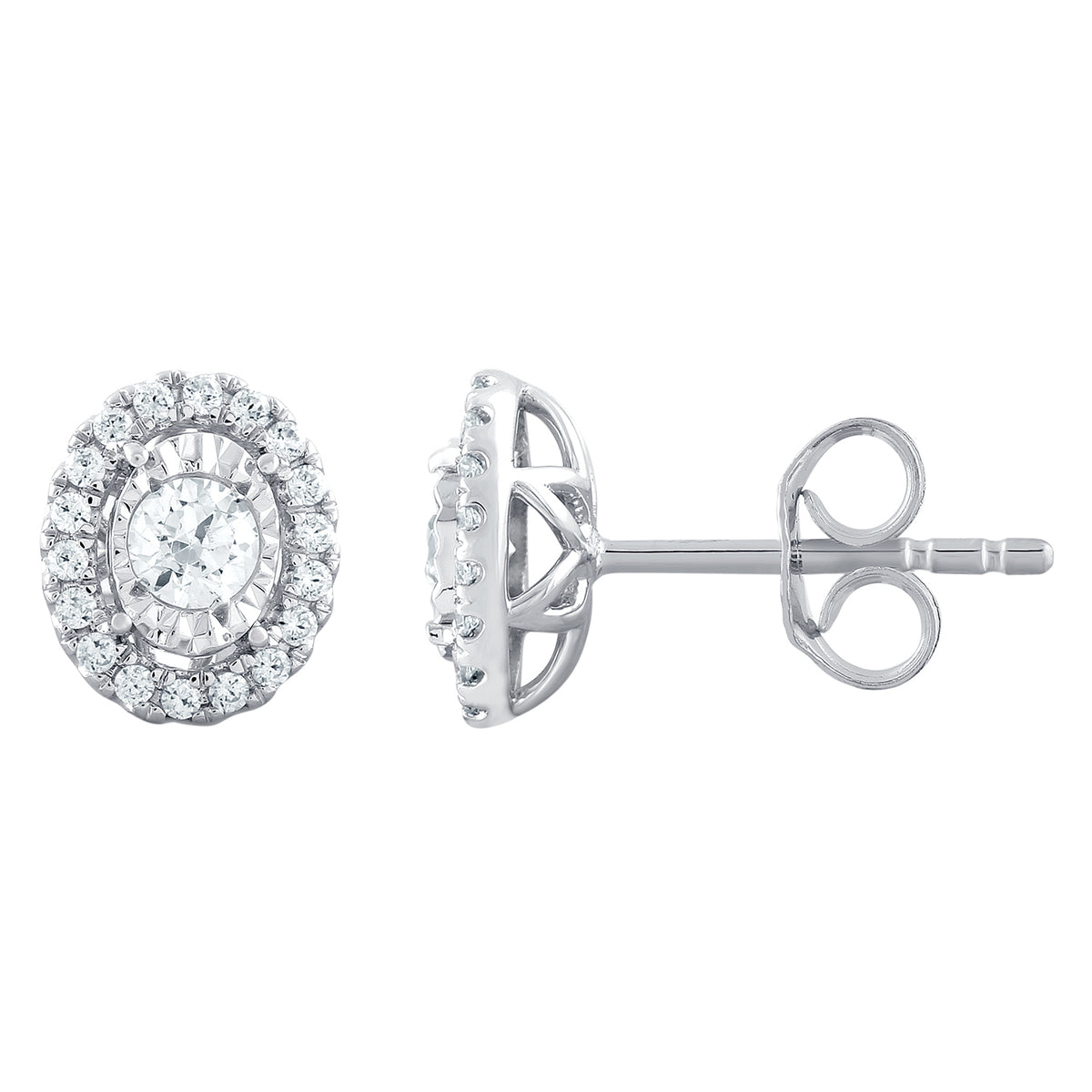 Oval Shape Fancy Earrings Made In 14K White Gold
