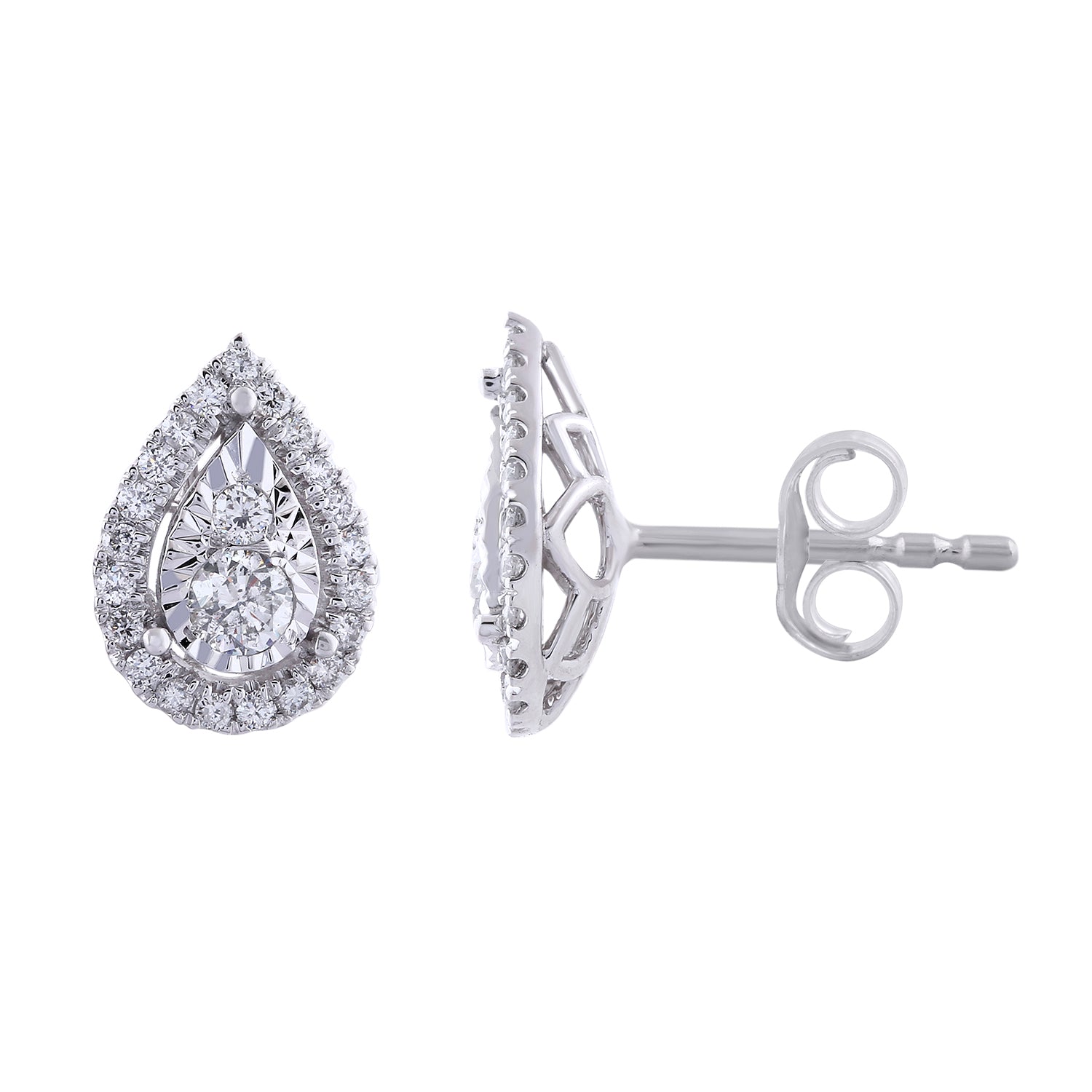 Pear Shape Fancy Earrings Made In 14K White Gold
