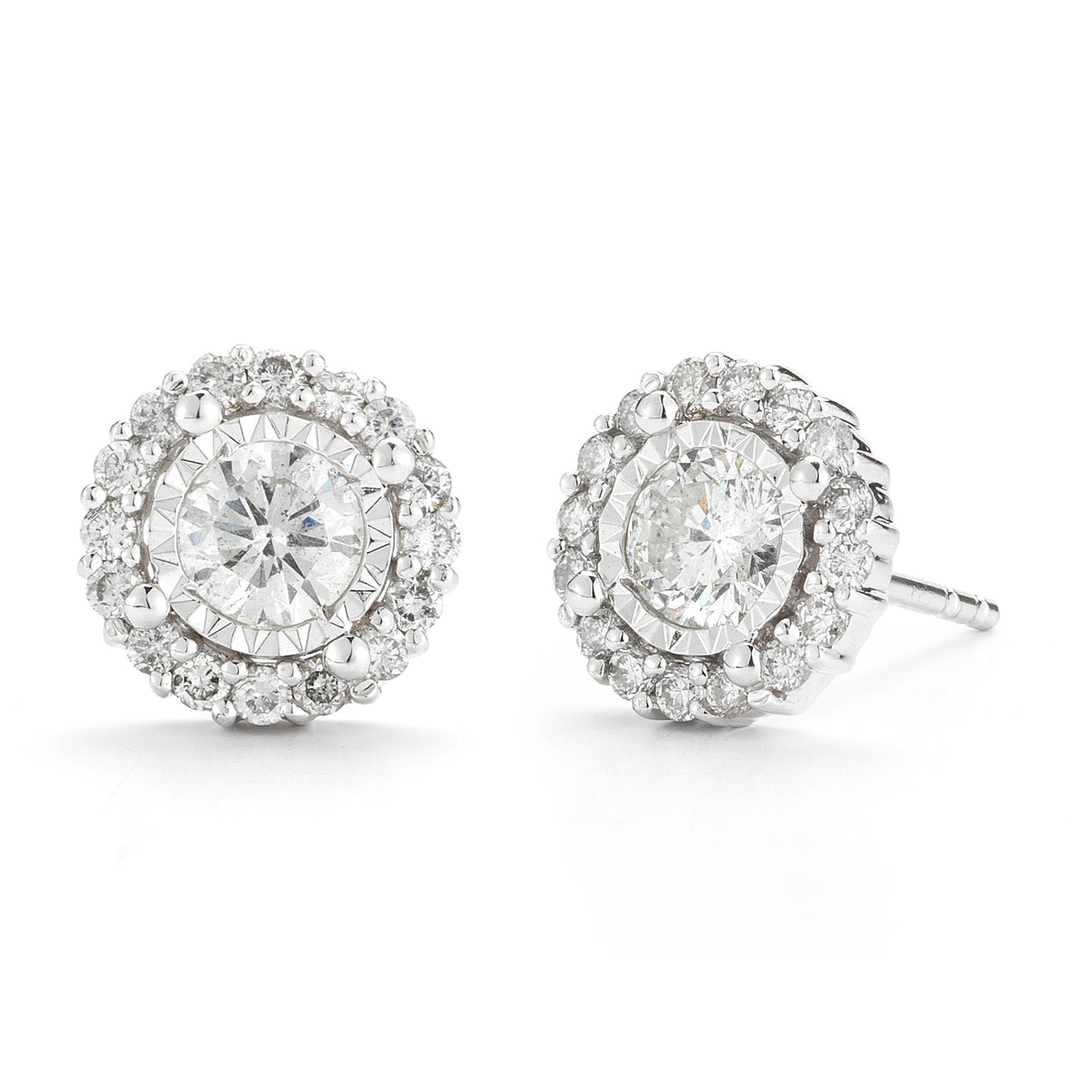 Halo Set Earrings Made In 14K White Gold