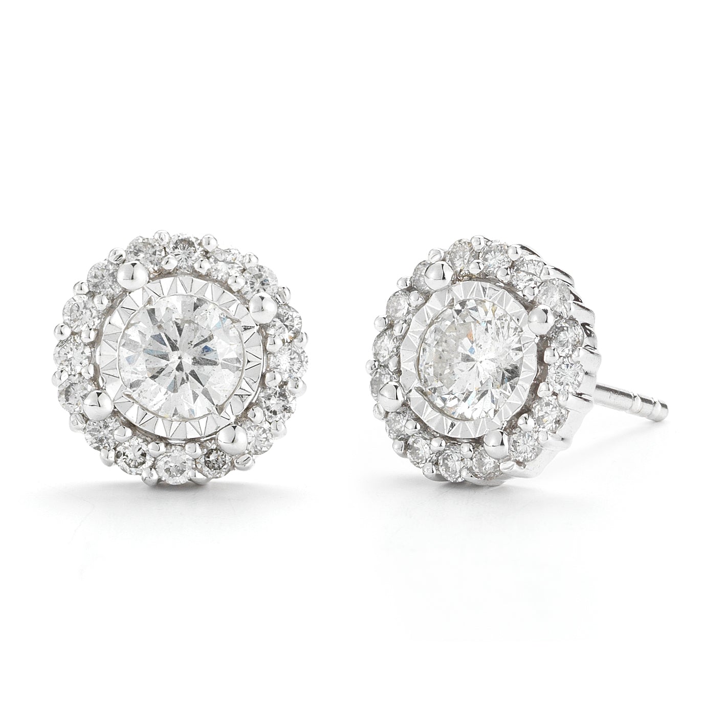 Halo Set Earrings Made In 14K White Gold