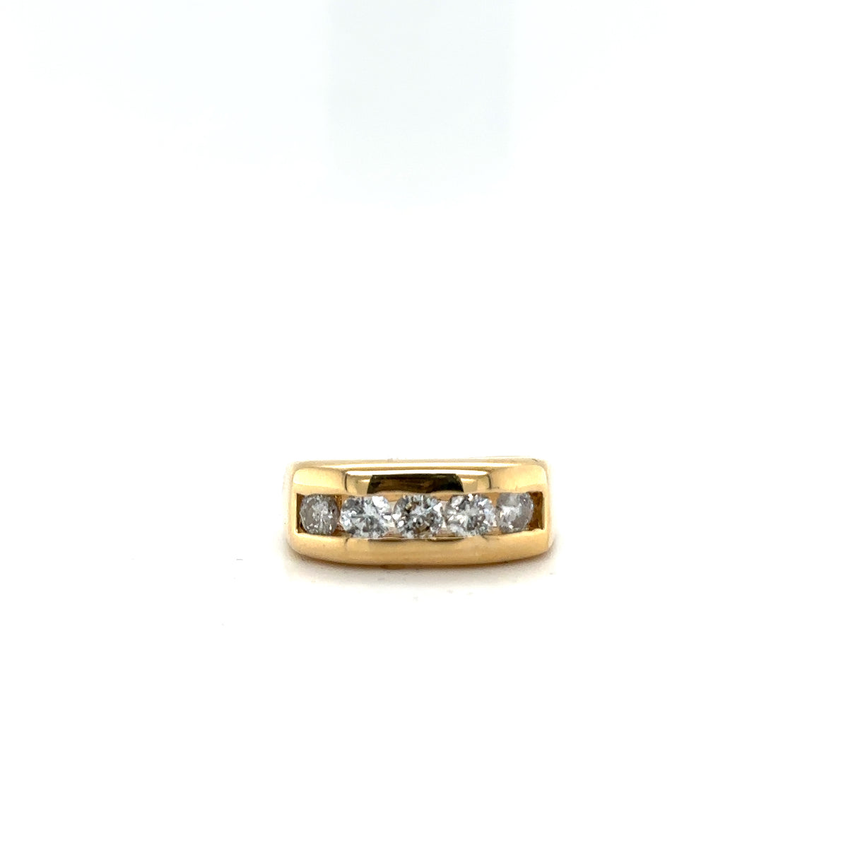 Men&#39;s 5 Stone Diamond Band In 14K Yellow Gold.  D-0.75Ct Rg