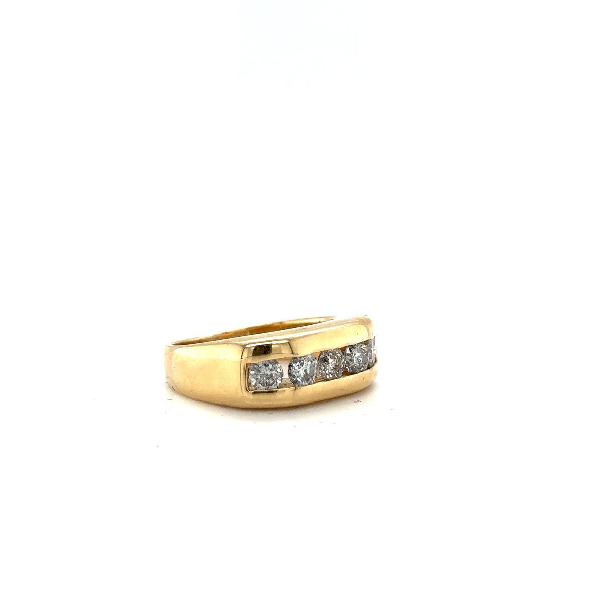 Men&#39;s 5 Stone Diamond Band In 14K Yellow Gold.  D-0.75Ct Rg