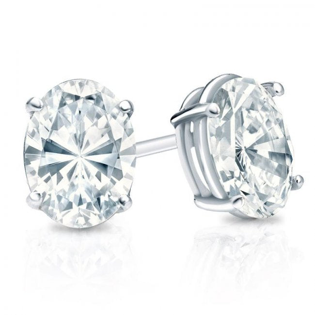Oval Cut Stud Earring Made In 14K White Gold