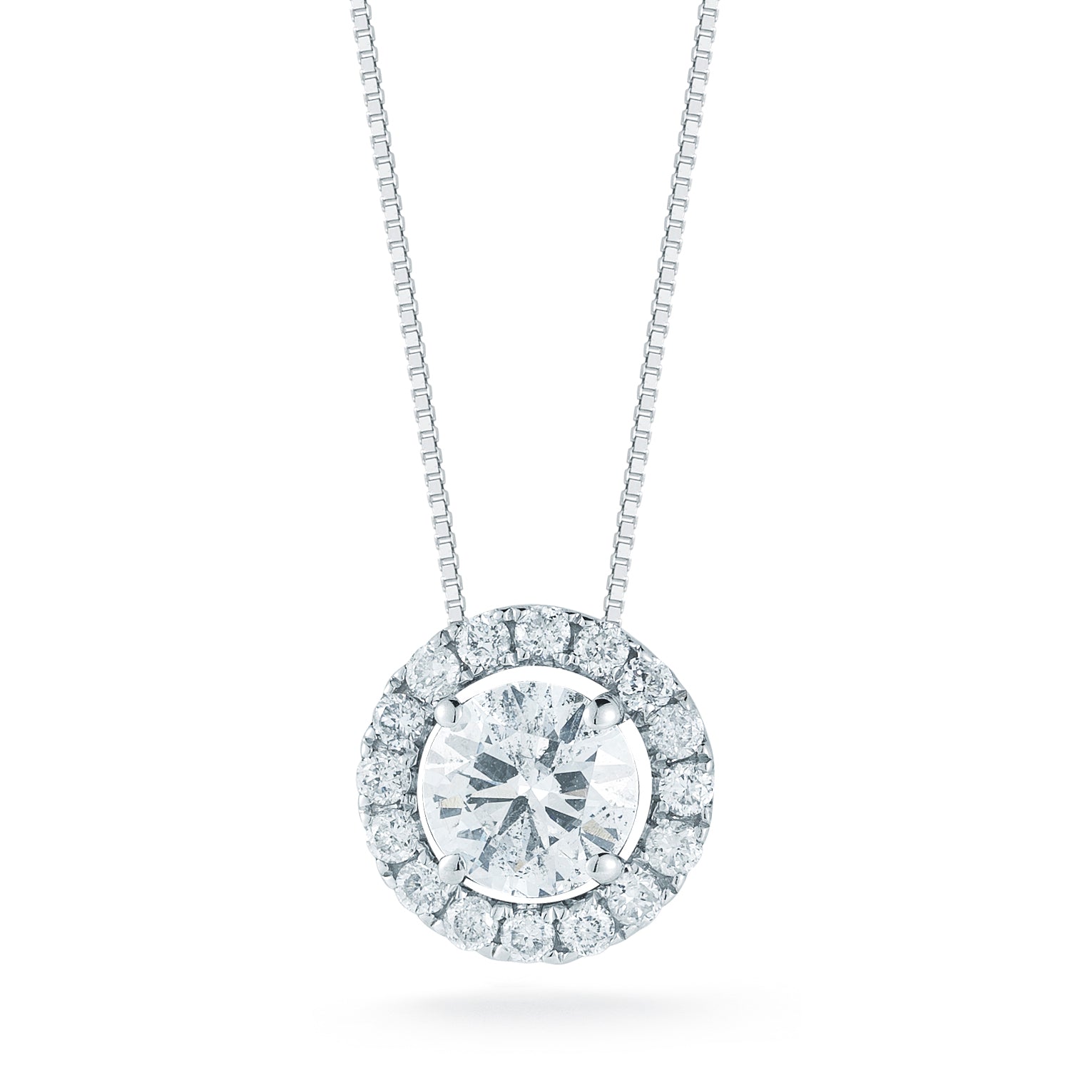Round Halo Pendant Made In 14K White Gold