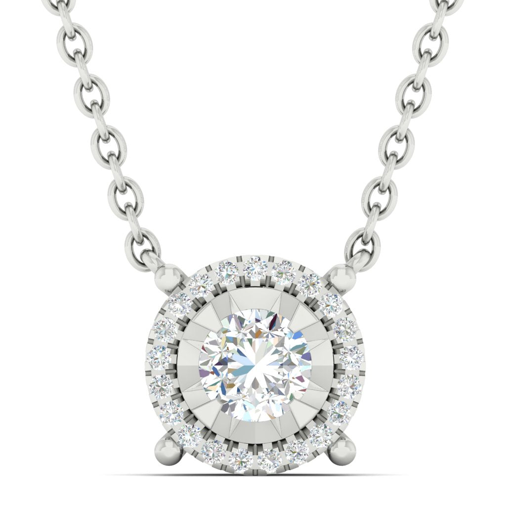 Halo Set Pendant Made In 14K White Gold