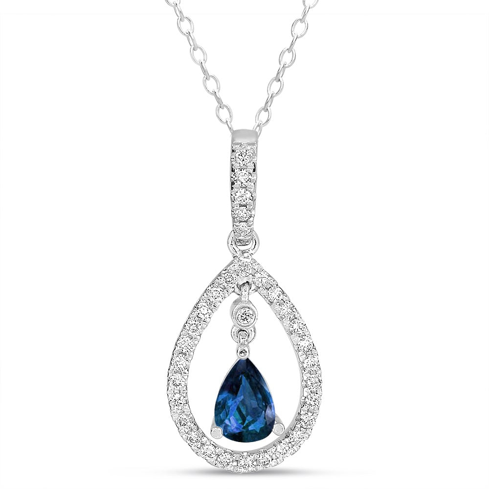 White Gold Sapphire &amp; Diamond Pendant