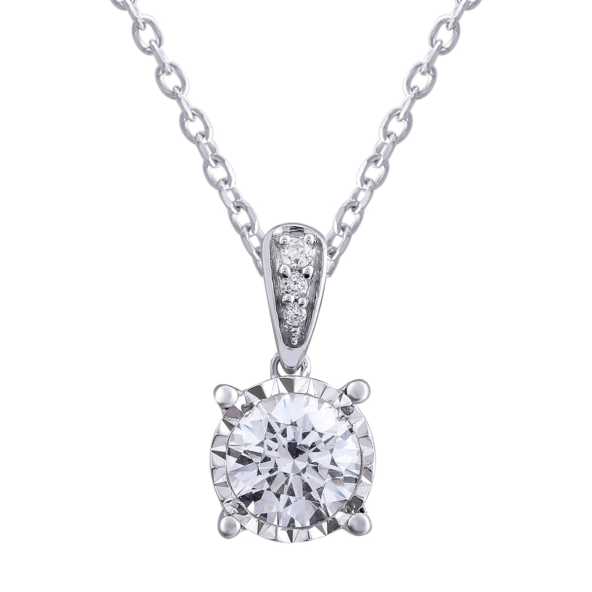 Round Cut Diamond Bail Pendant Made In 14K White Gold