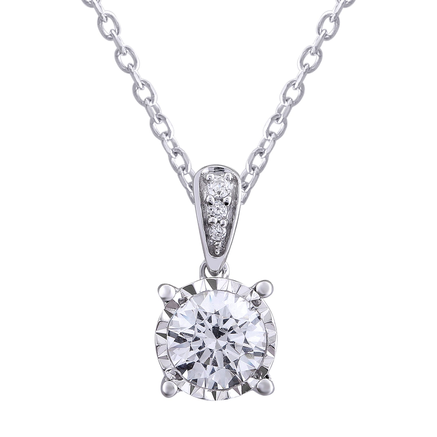 Round Cut Diamond Bail Pendant Made In 14K White Gold