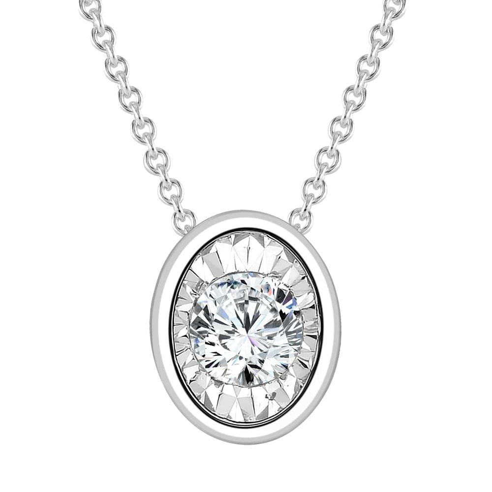 Oval Shape Bezel Set Fancy Pendant Made In 14K White Gold