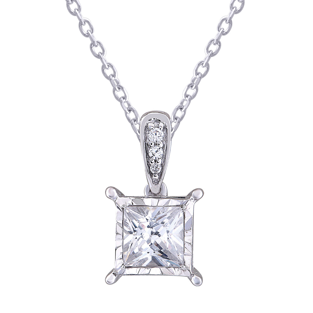 Princess Cut Diamond Bail Pendant Made In 14K White Gold