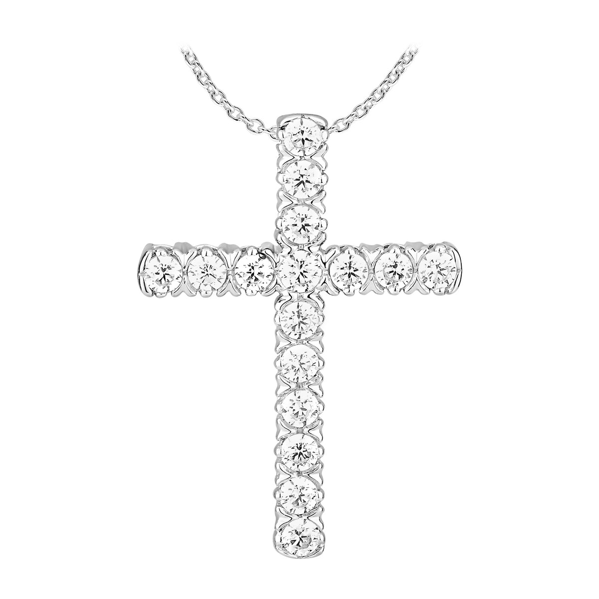 Bezel Prong Set Cross Pendant Made In 14K White Gold