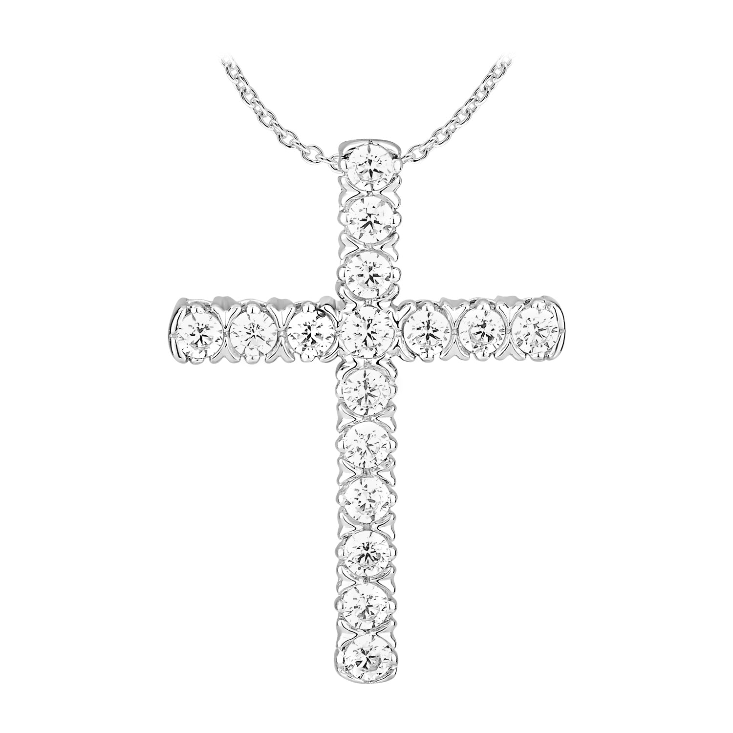 Bezel Prong Set Cross Pendant Made In 14K White Gold