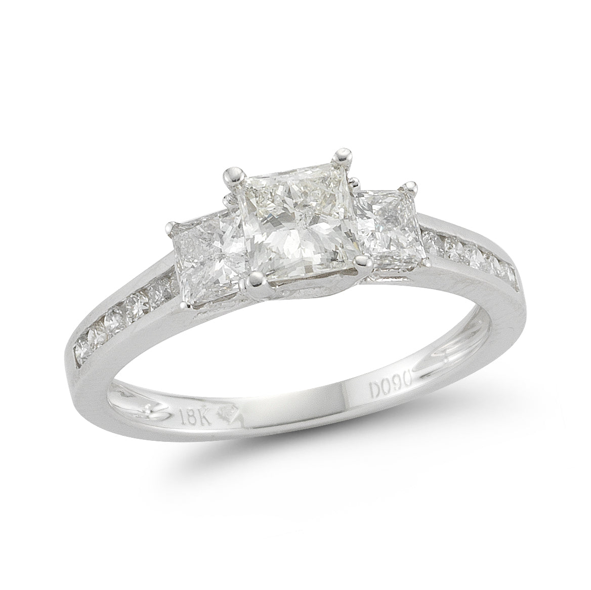 Three Stone Channel Set Diamond Ring made in 14k White gold (Total diamond weight 1 carat)-Princess