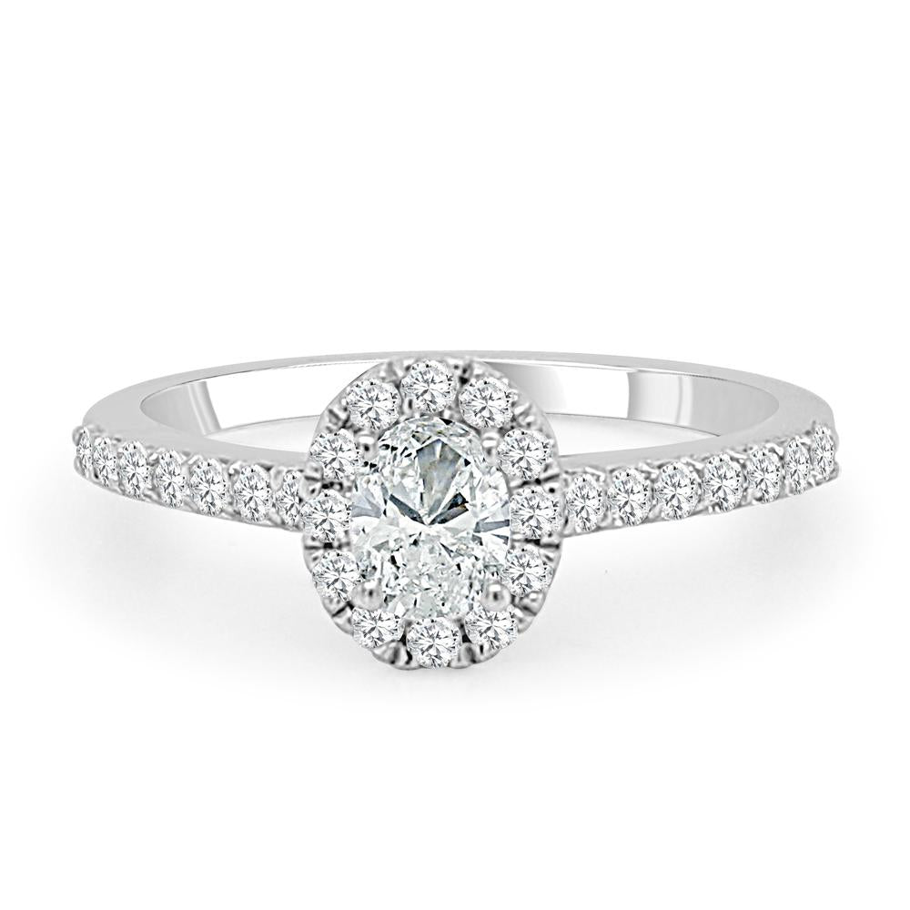 Halo Prong Set Diamond Engagement Ring made in 14k White gold (Total diamond weight 1/2 carat)-Oval