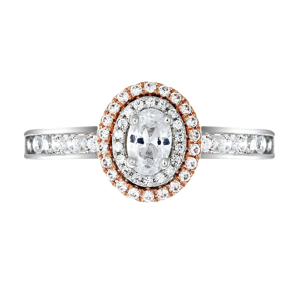 Rose Double Halo Diamond Engagement Ring made in 14k white and Rose gold-Oval