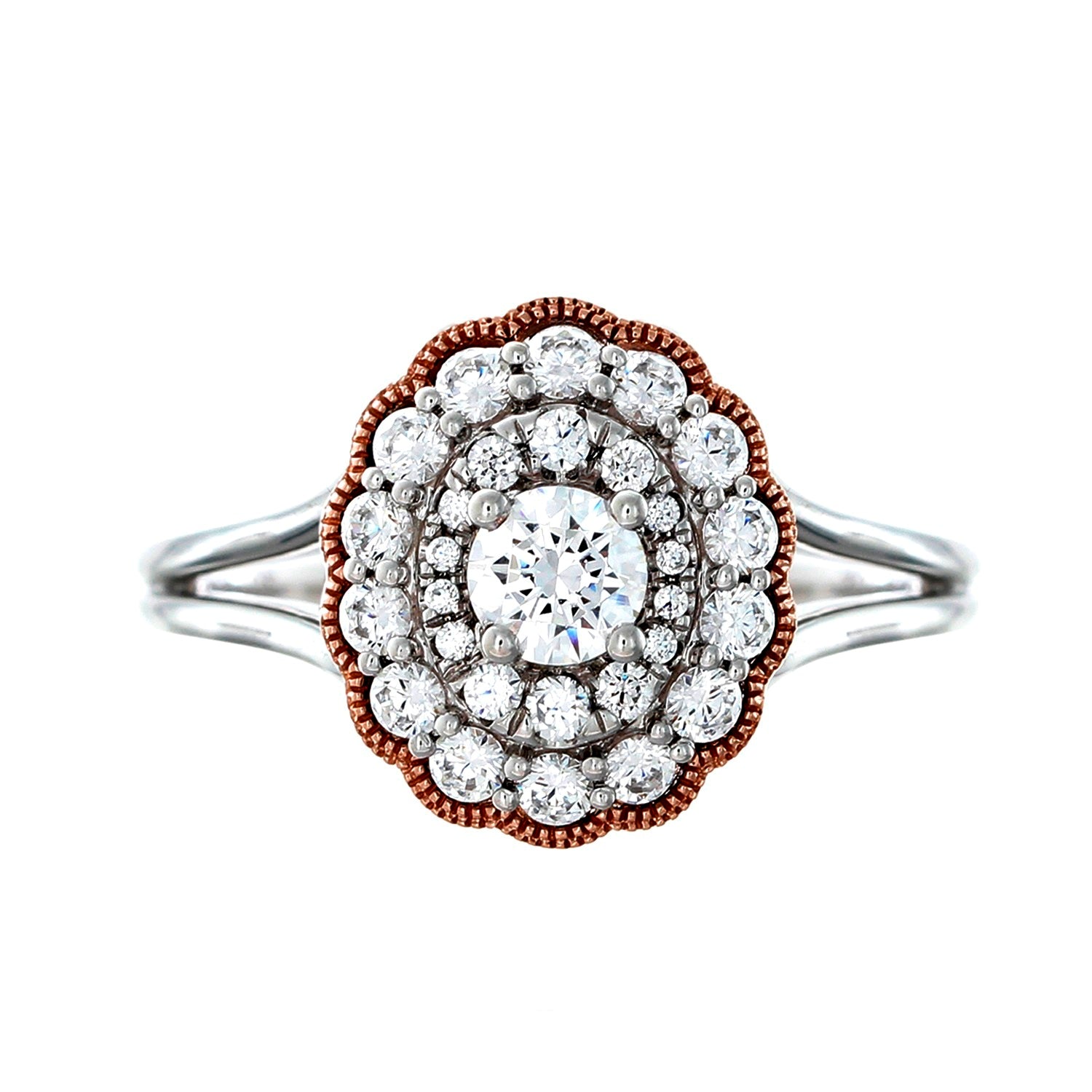 Rose Vintage Halo Diamond Engagement Ring made in 14k White and Rose gold-Oval