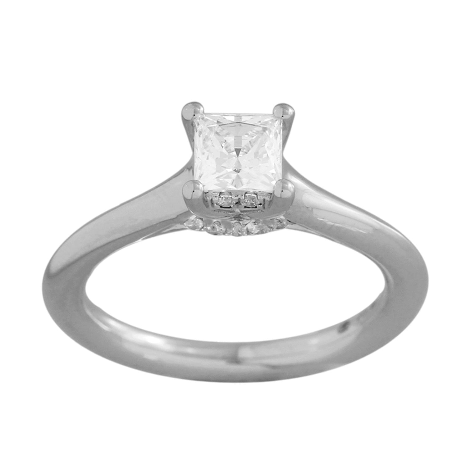 Solitaire Plus Series Engagement Ring-Princess Cut Center Diamond made in 14k White gold