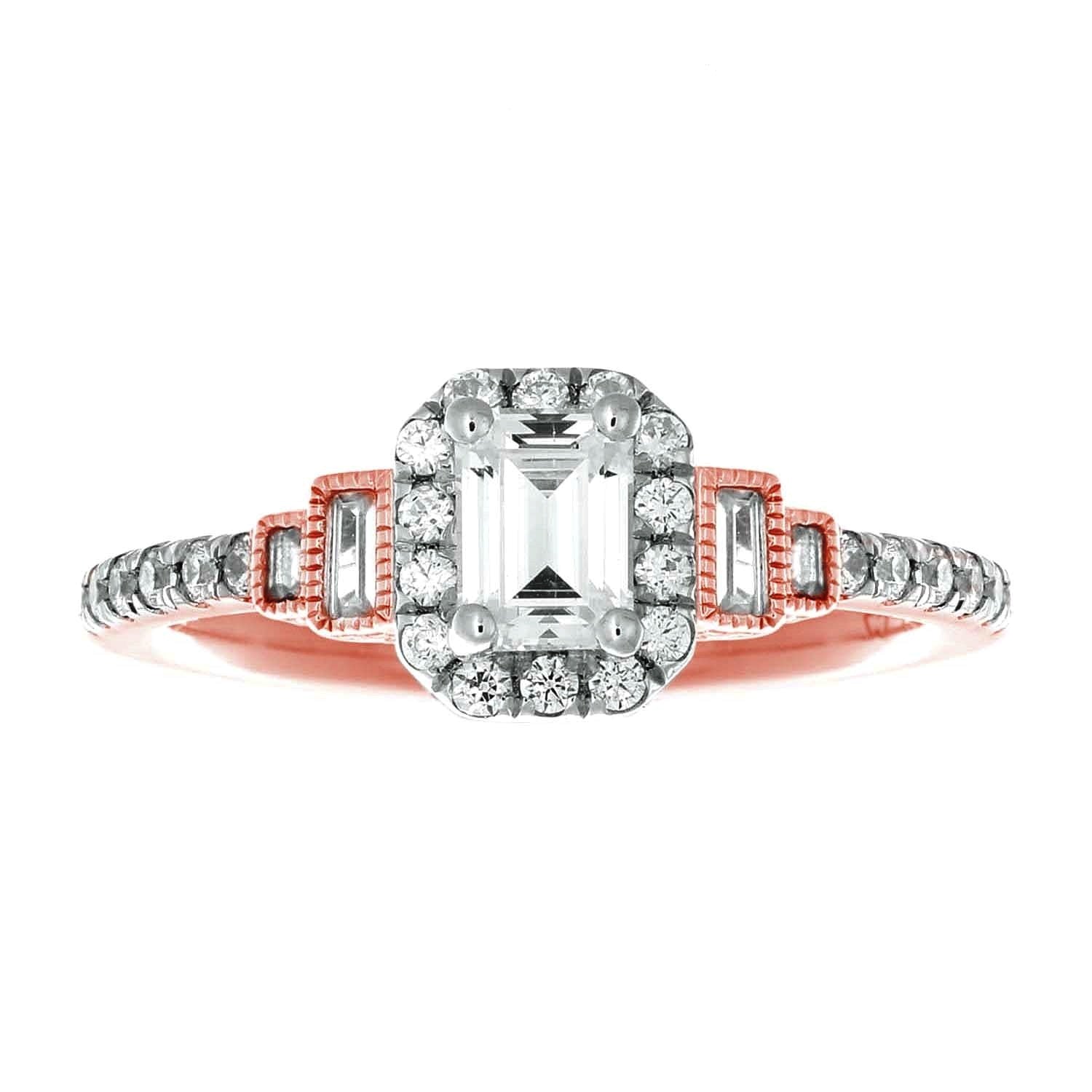 Vintage Diamond Engagement Ring made in 14k Rose gold-Emerald