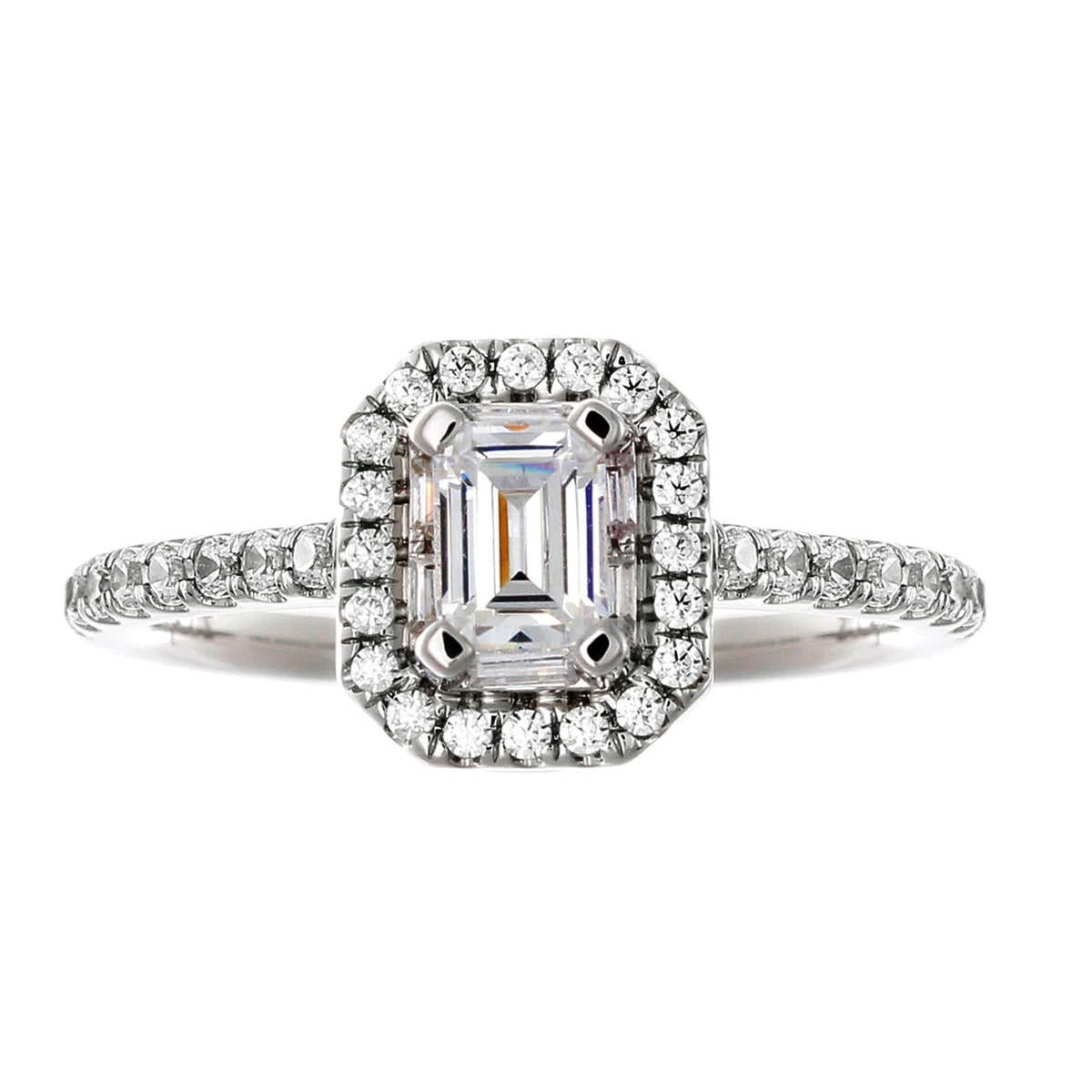 Bold Prong Set Halo Diamond Engagement Ring made in 18k White gold