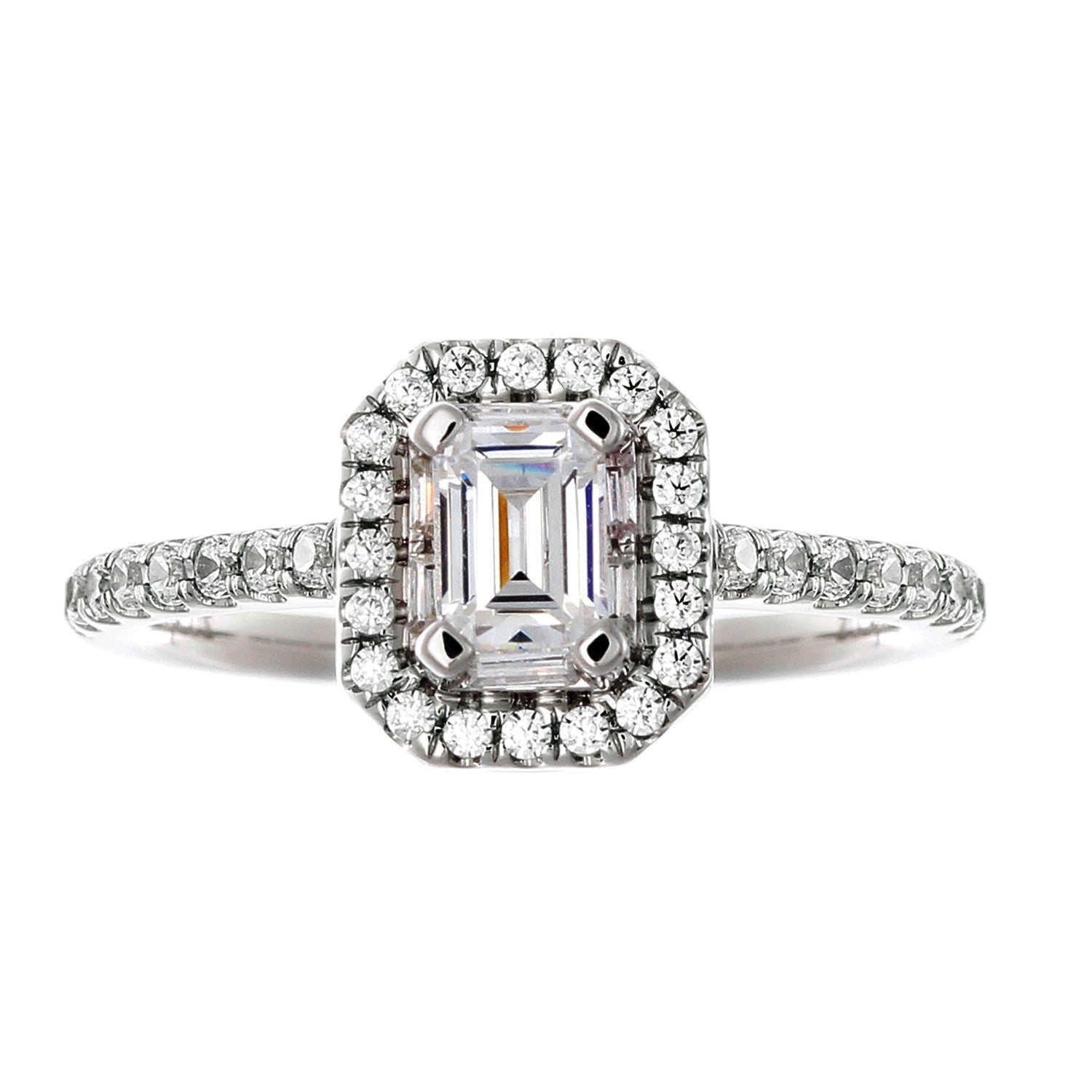 Bold Prong Set Halo Diamond Engagement Ring made in 18k White gold