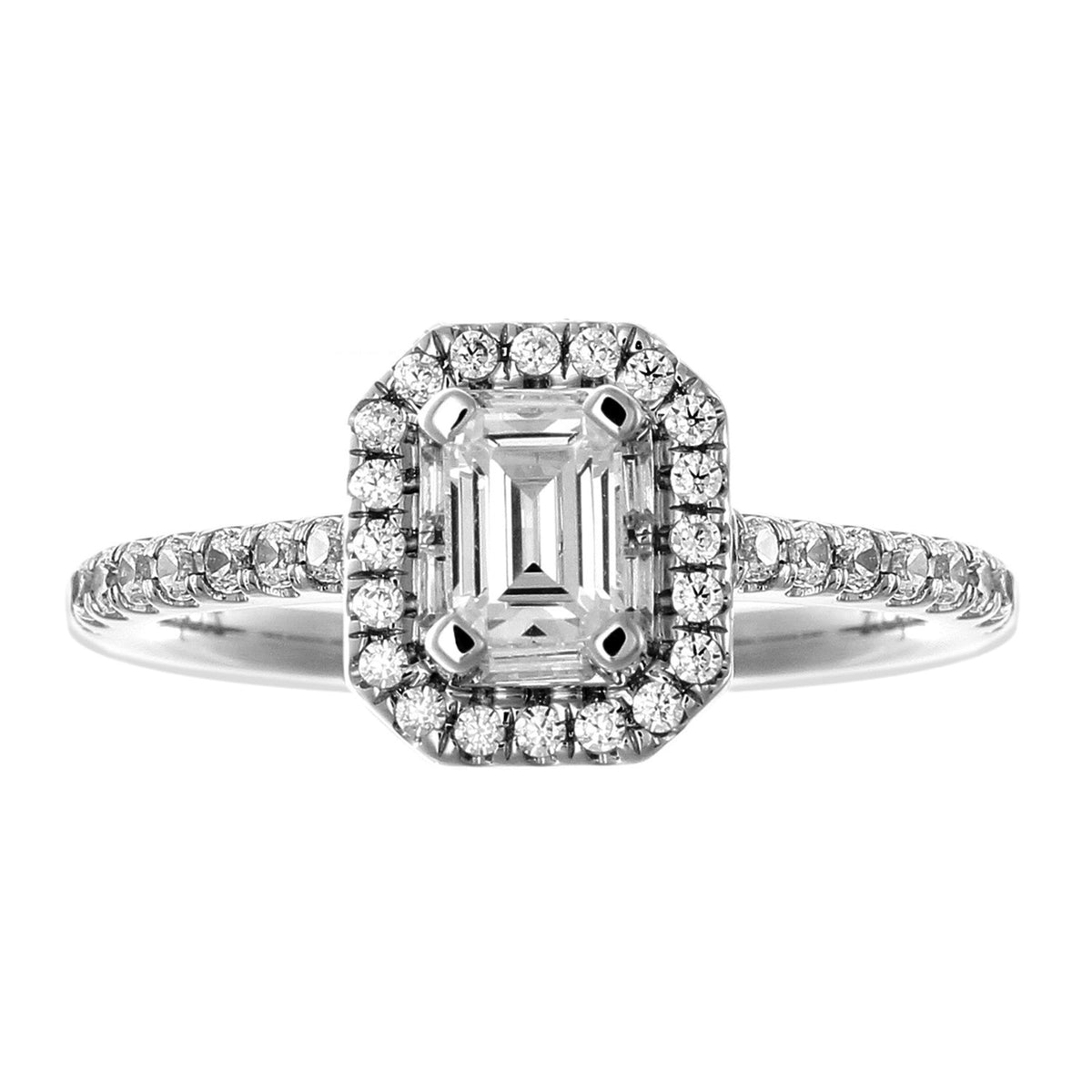 Bold Prong Set Halo Diamond Engagement Ring made in 18k White gold