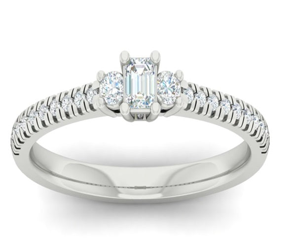 Three Stone Promise Ring made in 14k White gold-Emerald