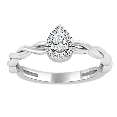 Promise Ring Twist Shank made in 14k White gold-Pear