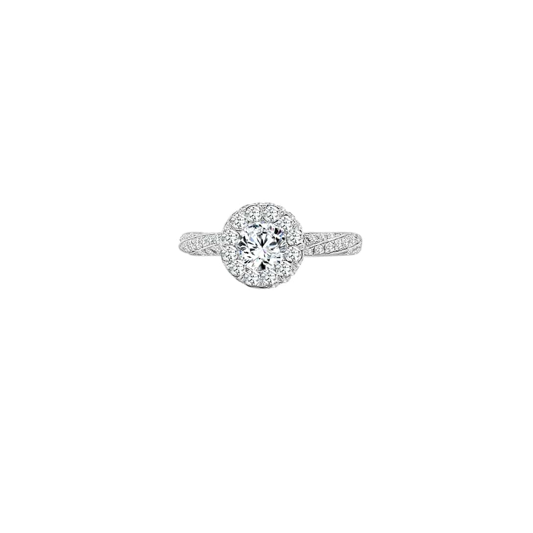 Twist Seamless Halo Diamond Ring made in 14k White gold-Round