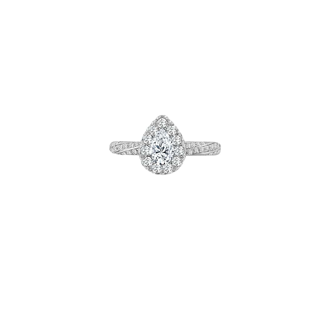 Twist Seamless Halo Diamond Ring made in 14k White gold-Emerald