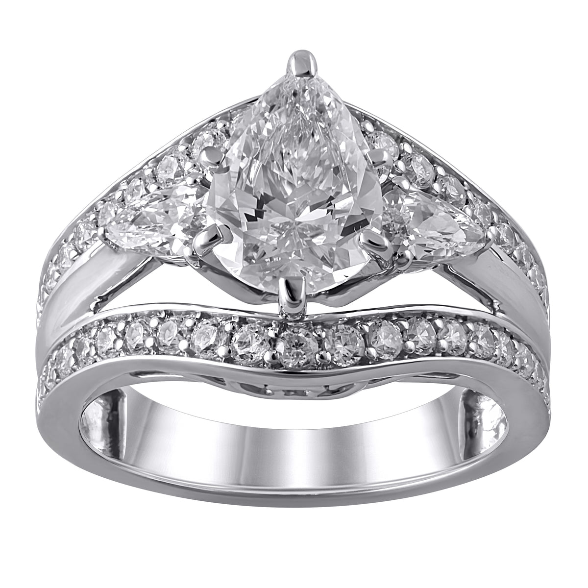 Diamond Semi-Mount Ring made in 14k White gold with Pear Cubic Zirconia Center