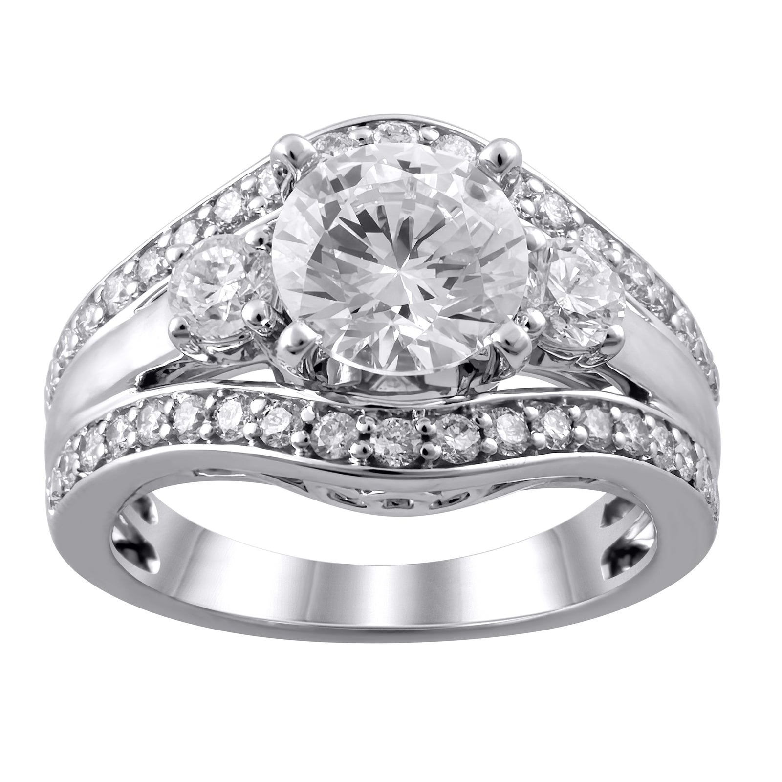 Diamond Semi-Mount Ring made in 14k White gold with Round Cubic Zirconia Center