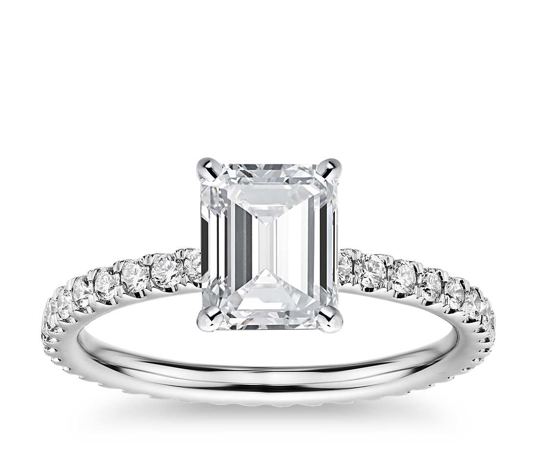 Solitaire Diamond Shank Ring made in 14k White gold-Emerald