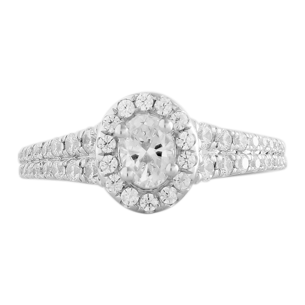 Double Prong Halo Diamond Engagement Ring made in 14k White and Rose gold-Oval