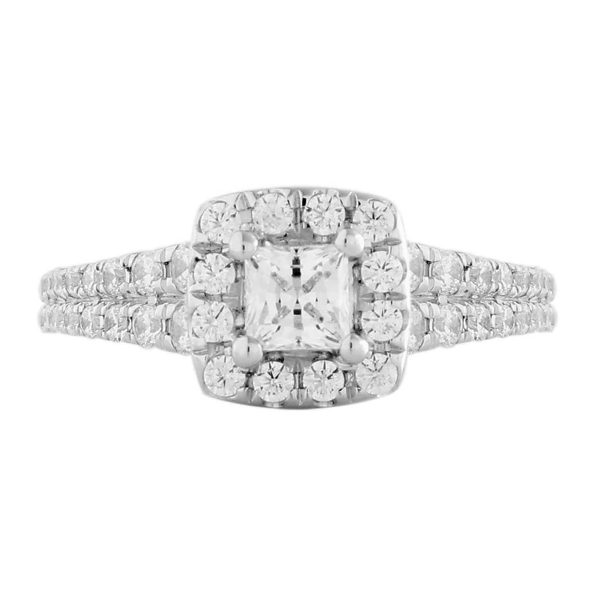 Double Prong Halo Diamond Engagement Ring made in 14k White and Rose gold-Princess