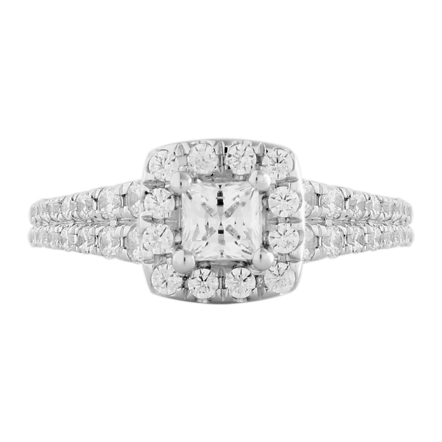 Double Prong Halo Diamond Engagement Ring made in 14k White and Rose gold-Princess